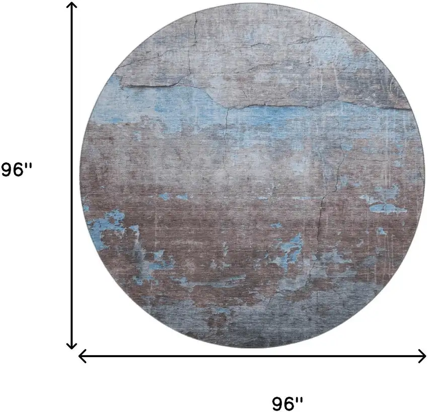 8' Sky Blue Gray And Silver Abstract Washable Round Rug With UV Protection Photo 9