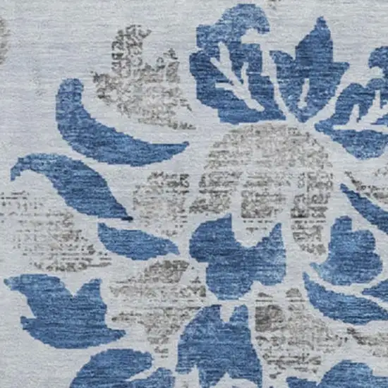 8' Sky Blue Gray And Silver Floral Washable Round Rug With UV Protection Photo 3