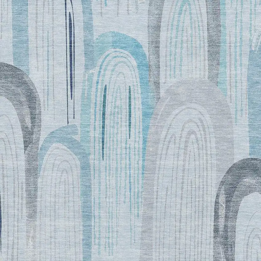 8' Sky Blue Gray And Silver Geometric Washable Area Rug With UV Protection Photo 2