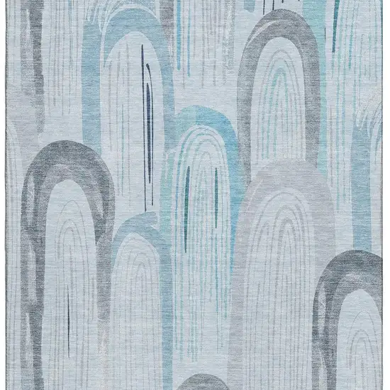 8' Sky Blue Gray And Silver Geometric Washable Area Rug With UV Protection Photo 3