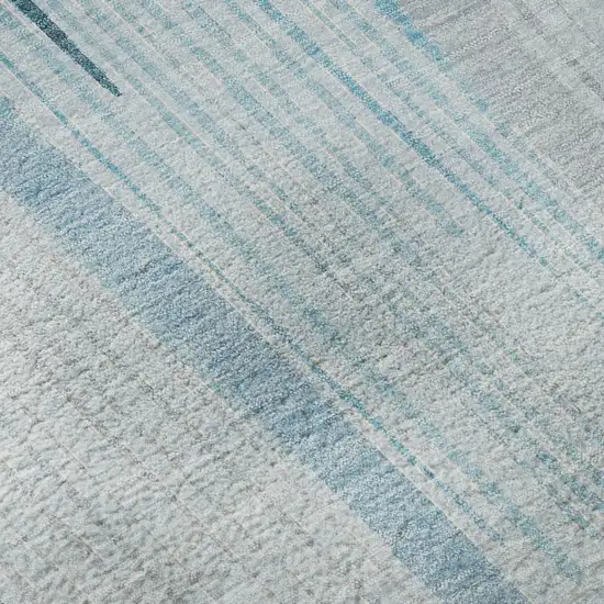8' Sky Blue Gray And Silver Geometric Washable Area Rug With UV Protection Photo 9