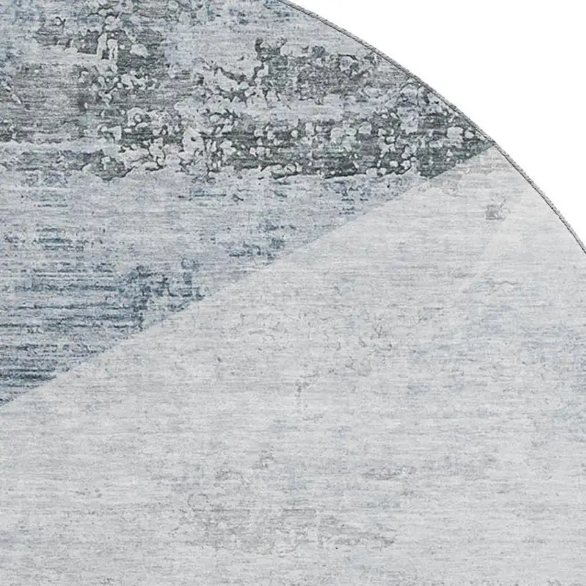 8' Sky Blue Gray And Silver Geometric Washable Round Rug With UV Protection Photo 3