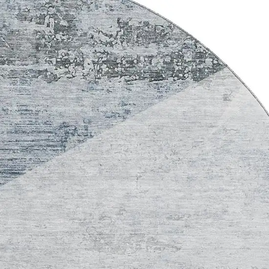 8' Sky Blue Gray And Silver Geometric Washable Round Rug With UV Protection Photo 3