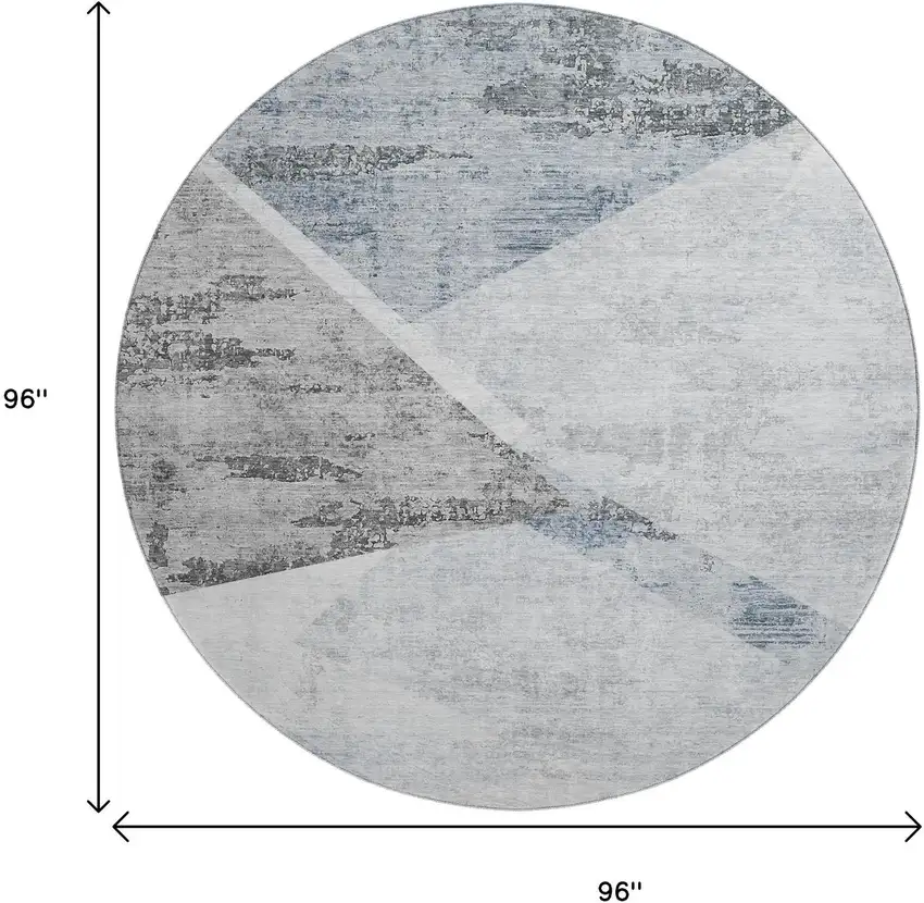 8' Sky Blue Gray And Silver Geometric Washable Round Rug With UV Protection Photo 3