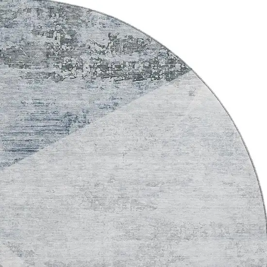 8' Sky Blue Gray And Silver Geometric Washable Round Rug With UV Protection Photo 4