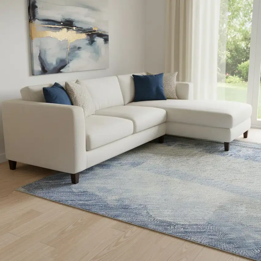 8' Sky Blue Gray And Silver Striped Washable Area Rug With UV Protection Photo 2