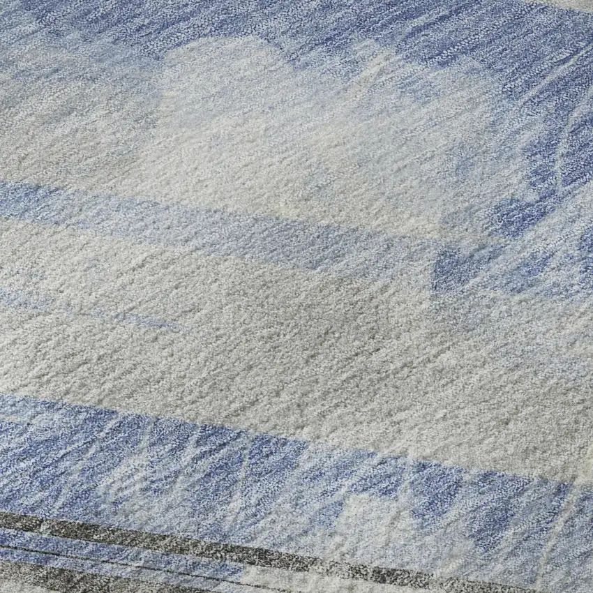 8' Sky Blue Gray And Silver Striped Washable Area Rug With UV Protection Photo 1