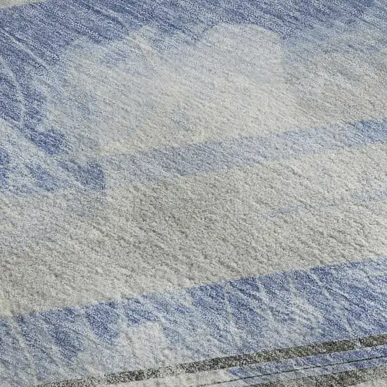 8' Sky Blue Gray And Silver Striped Washable Area Rug With UV Protection Photo 2