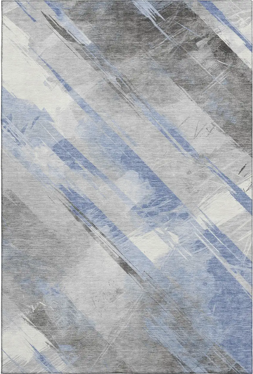 8' Sky Blue Gray And Silver Striped Washable Area Rug With UV Protection Photo 5