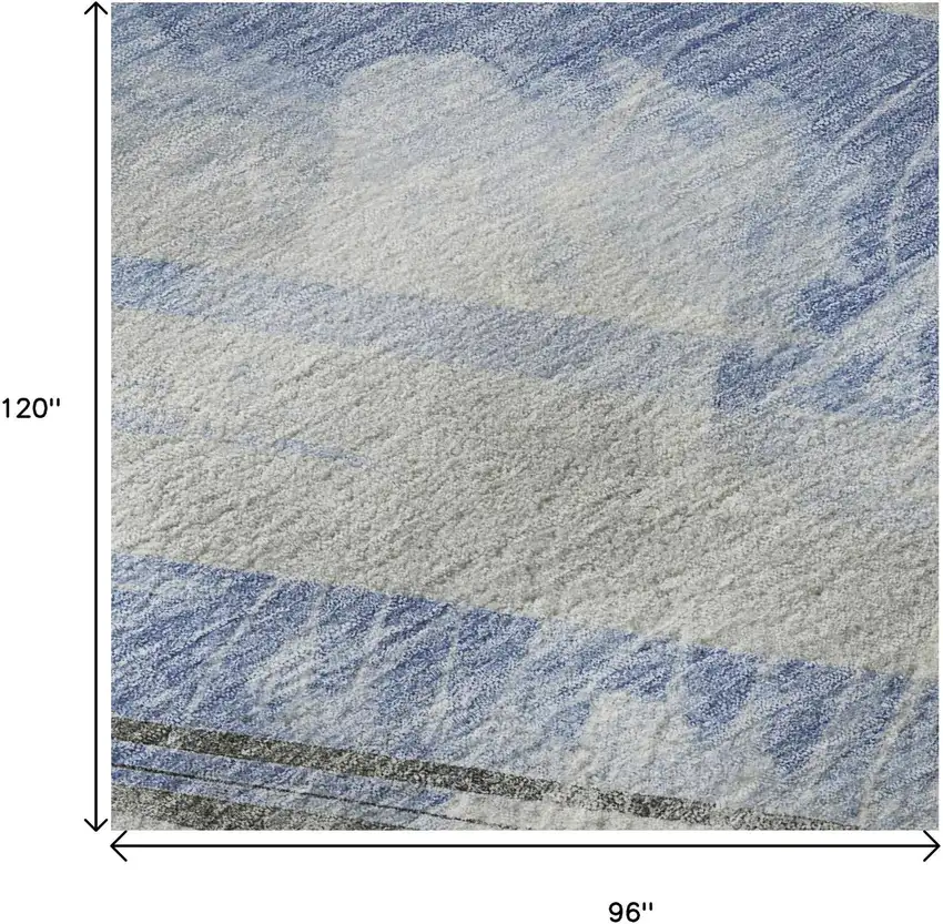 8' Sky Blue Gray And Silver Striped Washable Area Rug With UV Protection Photo 9