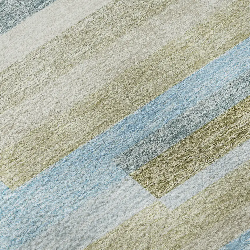 8' Sky Blue Gray And Taupe Striped Washable Round Rug With UV Protection Photo 9