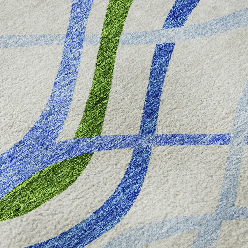 8' Sky Blue Green And Ivory Abstract Washable Round Rug With UV Protection Photo 9