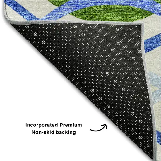 8' Sky Blue Green And Ivory Abstract Washable Round Rug With UV Protection Photo 6