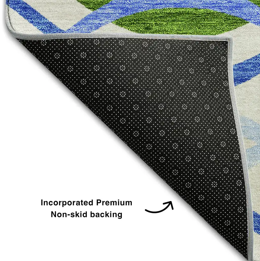 8' Sky Blue Green And Ivory Abstract Washable Round Rug With UV Protection Photo 6