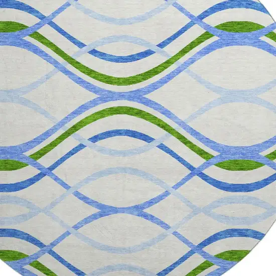 8' Sky Blue Green And Ivory Abstract Washable Round Rug With UV Protection Photo 3