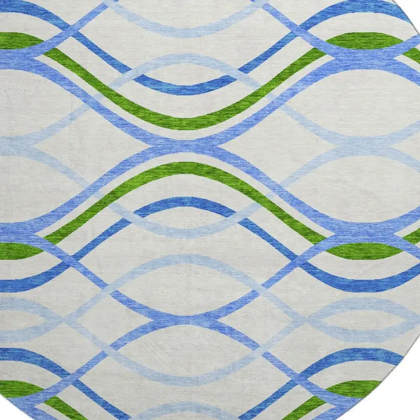 8' Sky Blue Green And Ivory Abstract Washable Round Rug With UV Protection Photo 3