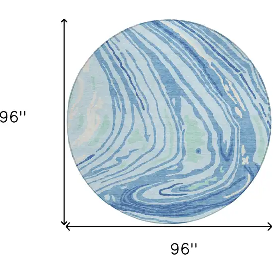 8' Sky Blue Green And Ivory Round Abstract Washable Indoor Outdoor Area Rug Photo 9