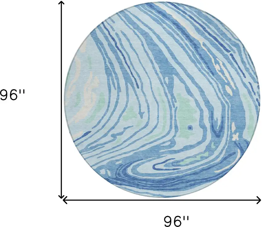 8' Sky Blue Green And Ivory Round Abstract Washable Indoor Outdoor Area Rug Photo 9