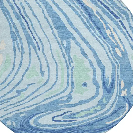 8' Sky Blue Green And Ivory Round Abstract Washable Indoor Outdoor Area Rug Photo 5