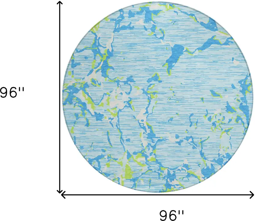 8' Sky Blue Green And Ivory Round Striped Washable Indoor Outdoor Area Rug Photo 8