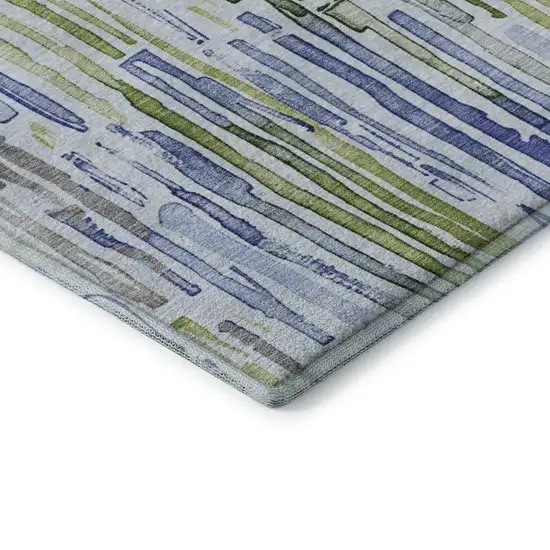 8' Sky Blue Green And Ivory Striped Washable Round Rug With UV Protection Photo 6