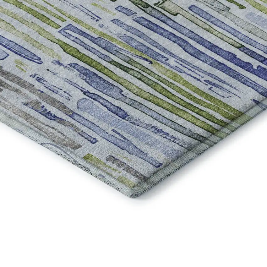 8' Sky Blue Green And Ivory Striped Washable Round Rug With UV Protection Photo 6