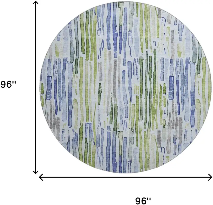 8' Sky Blue Green And Ivory Striped Washable Round Rug With UV Protection Photo 9