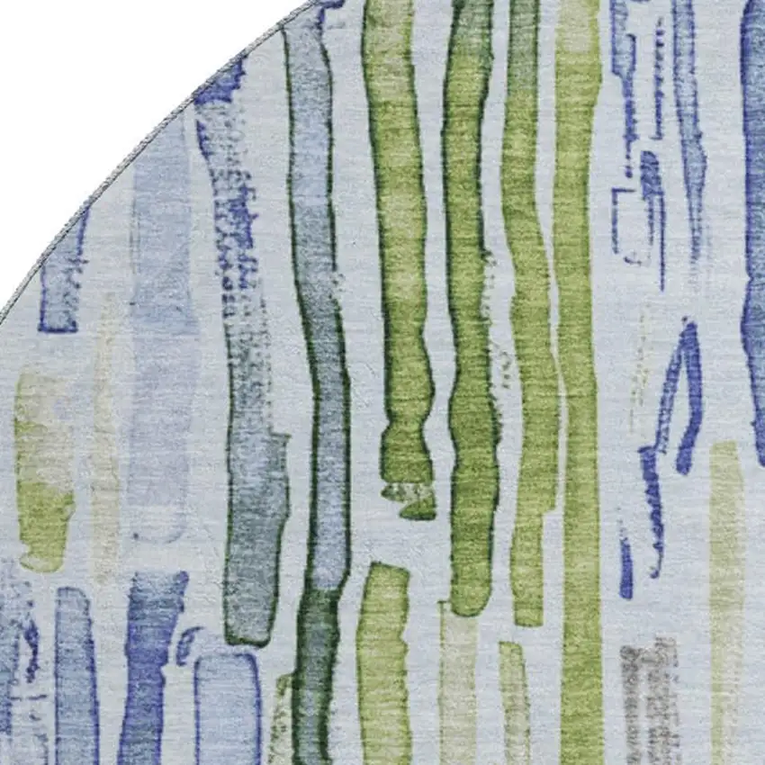 8' Sky Blue Green And Ivory Striped Washable Round Rug With UV Protection Photo 2