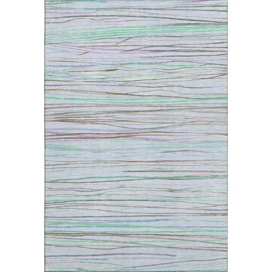 8' Sky Blue Green And Purple Striped Washable Area Rug With UV Protection Photo 1