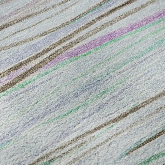 8' Sky Blue Green And Purple Striped Washable Area Rug With UV Protection Photo 9