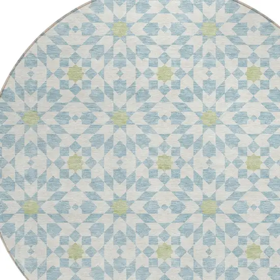 8' Sky Blue Ivory And Artichoke Green Round Floral Medallion Washable Indoor Outdoor Area Rug Photo 6