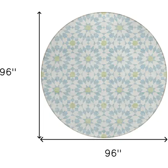 8' Sky Blue Ivory And Artichoke Green Round Floral Medallion Washable Indoor Outdoor Area Rug Photo 8