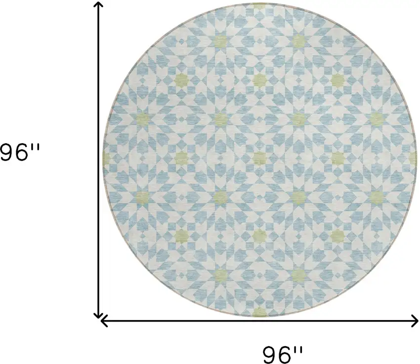8' Sky Blue Ivory And Artichoke Green Round Floral Medallion Washable Indoor Outdoor Area Rug Photo 8