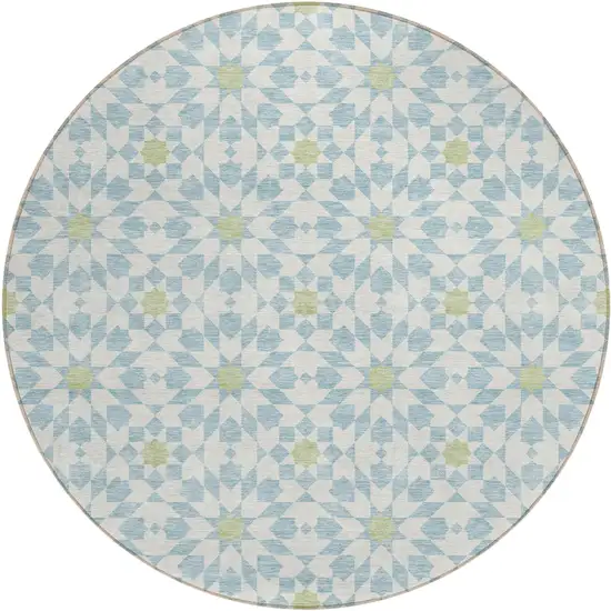 8' Sky Blue Ivory And Artichoke Green Round Floral Medallion Washable Indoor Outdoor Area Rug Photo 1