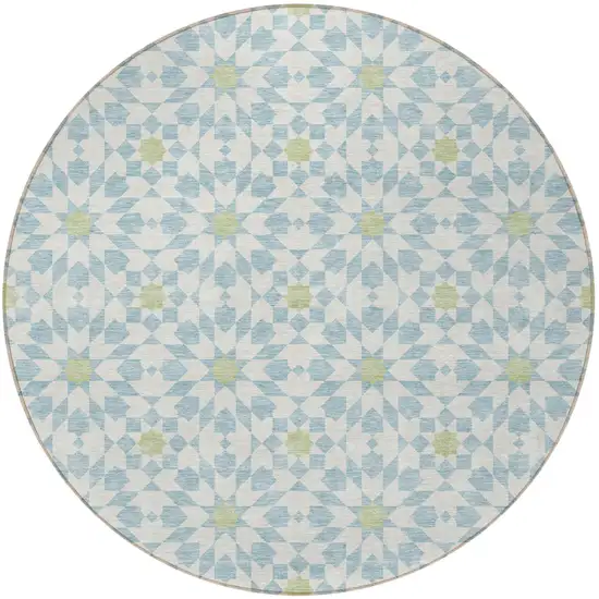8' Sky Blue Ivory And Artichoke Green Round Floral Medallion Washable Indoor Outdoor Area Rug Photo 7