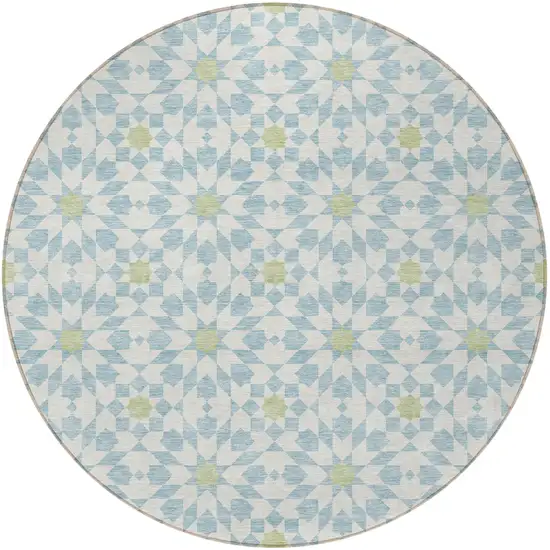 8' Sky Blue Ivory And Artichoke Green Round Floral Medallion Washable Indoor Outdoor Area Rug Photo 7