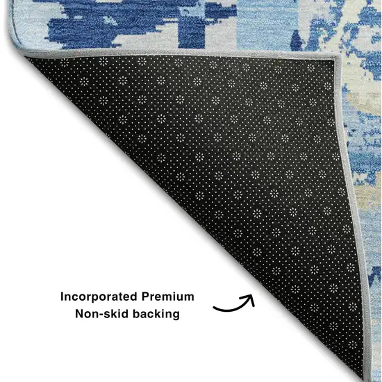 8' Sky Blue Ivory And Beige Geometric Washable Round Rug With UV Protection Photo 6