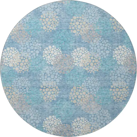 8' Sky Blue Ivory And Beige Polka Dot Washable Round Rug With UV Protection Photo 4