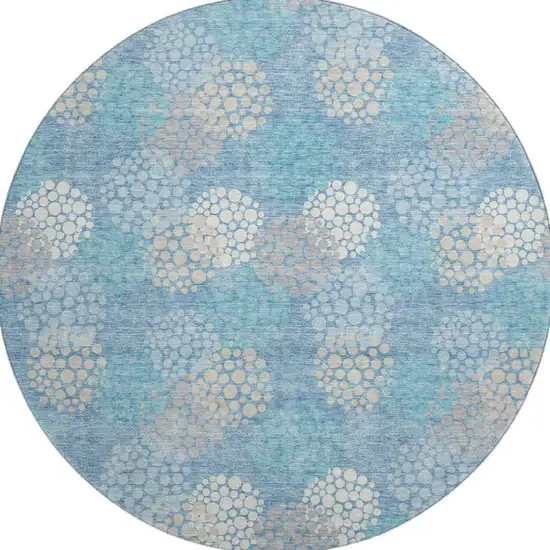 8' Sky Blue Ivory And Beige Polka Dot Washable Round Rug With UV Protection Photo 3