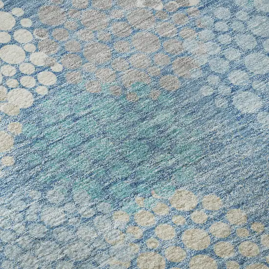 8' Sky Blue Ivory And Beige Polka Dot Washable Round Rug With UV Protection Photo 9