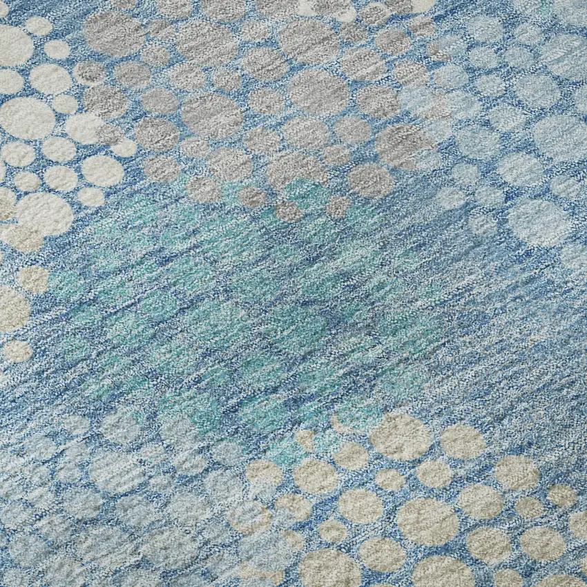 8' Sky Blue Ivory And Beige Polka Dot Washable Round Rug With UV Protection Photo 9