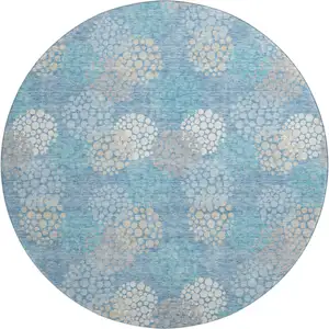 Photo of 8' Sky Blue Ivory And Beige Polka Dot Washable Round Rug With UV Protection