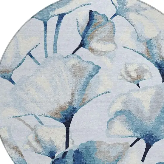8' Sky Blue Ivory And Brown Round Botanical Leaves Washable Indoor Outdoor Area Rug Photo 2