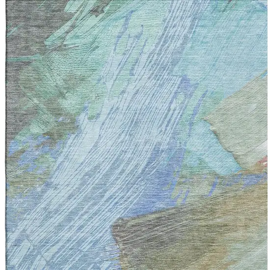 8' Sky Blue Ivory And Charcoal Abstract Washable Area Rug With UV Protection Photo 2
