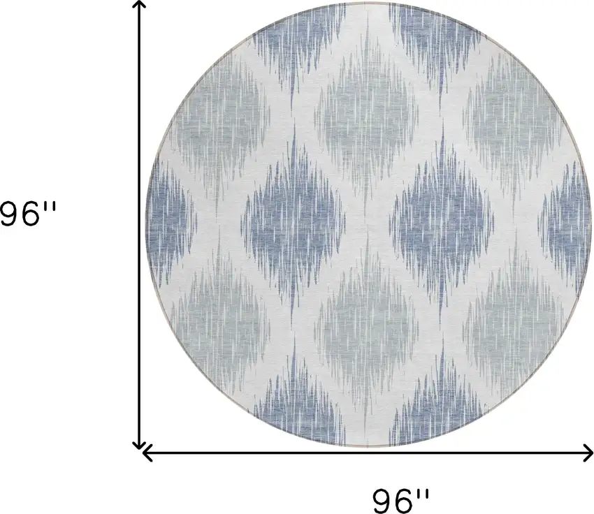 8' Sky Blue Ivory And Denim Blue Round Ikat Washable Indoor Outdoor Area Rug Photo 3