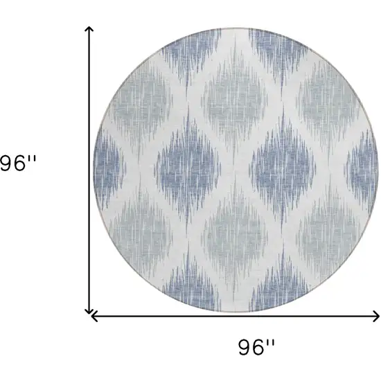8' Sky Blue Ivory And Denim Blue Round Ikat Washable Indoor Outdoor Area Rug Photo 3