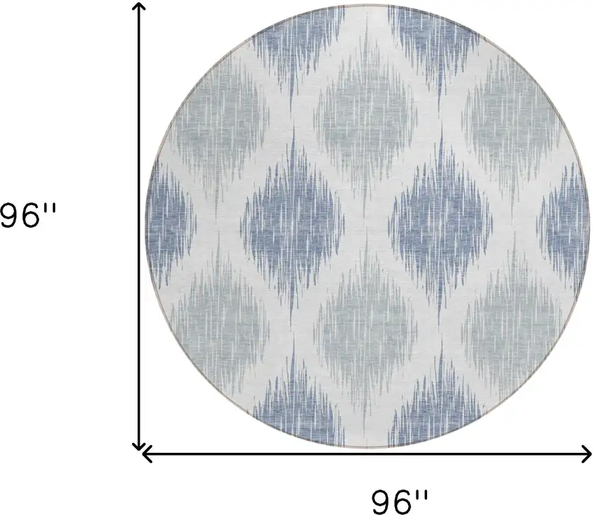 8' Sky Blue Ivory And Denim Blue Round Ikat Washable Indoor Outdoor Area Rug Photo 3