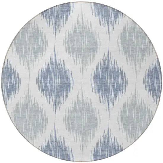 8' Sky Blue Ivory And Denim Blue Round Ikat Washable Indoor Outdoor Area Rug Photo 5