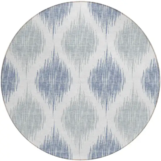 8' Sky Blue Ivory And Denim Blue Round Ikat Washable Indoor Outdoor Area Rug Photo 2