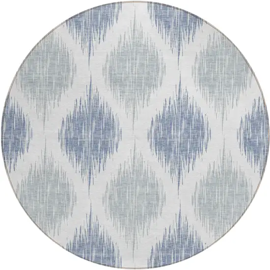 8' Sky Blue Ivory And Denim Blue Round Ikat Washable Indoor Outdoor Area Rug Photo 2